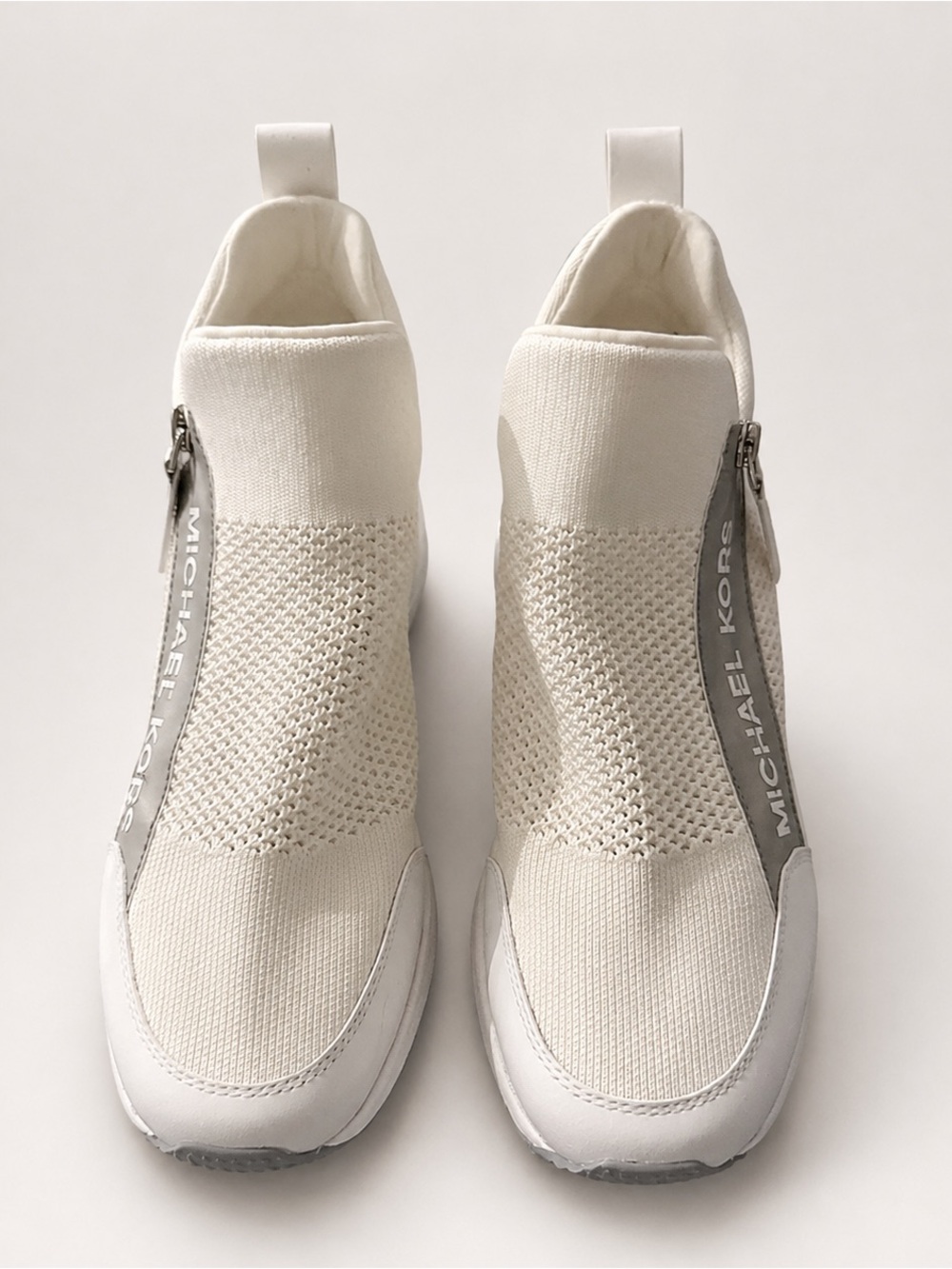 Michael Kors Cream Knit Zip-Front Slip-On Sneakers